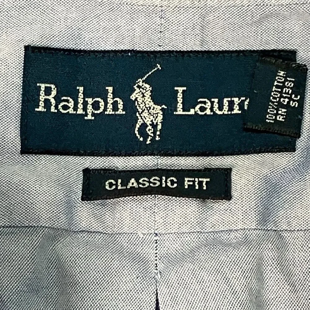 Ralph Lauren Dress Shirt Mens 16.5 34-35 Blue Classic Fit Button‎ Down RN 41381